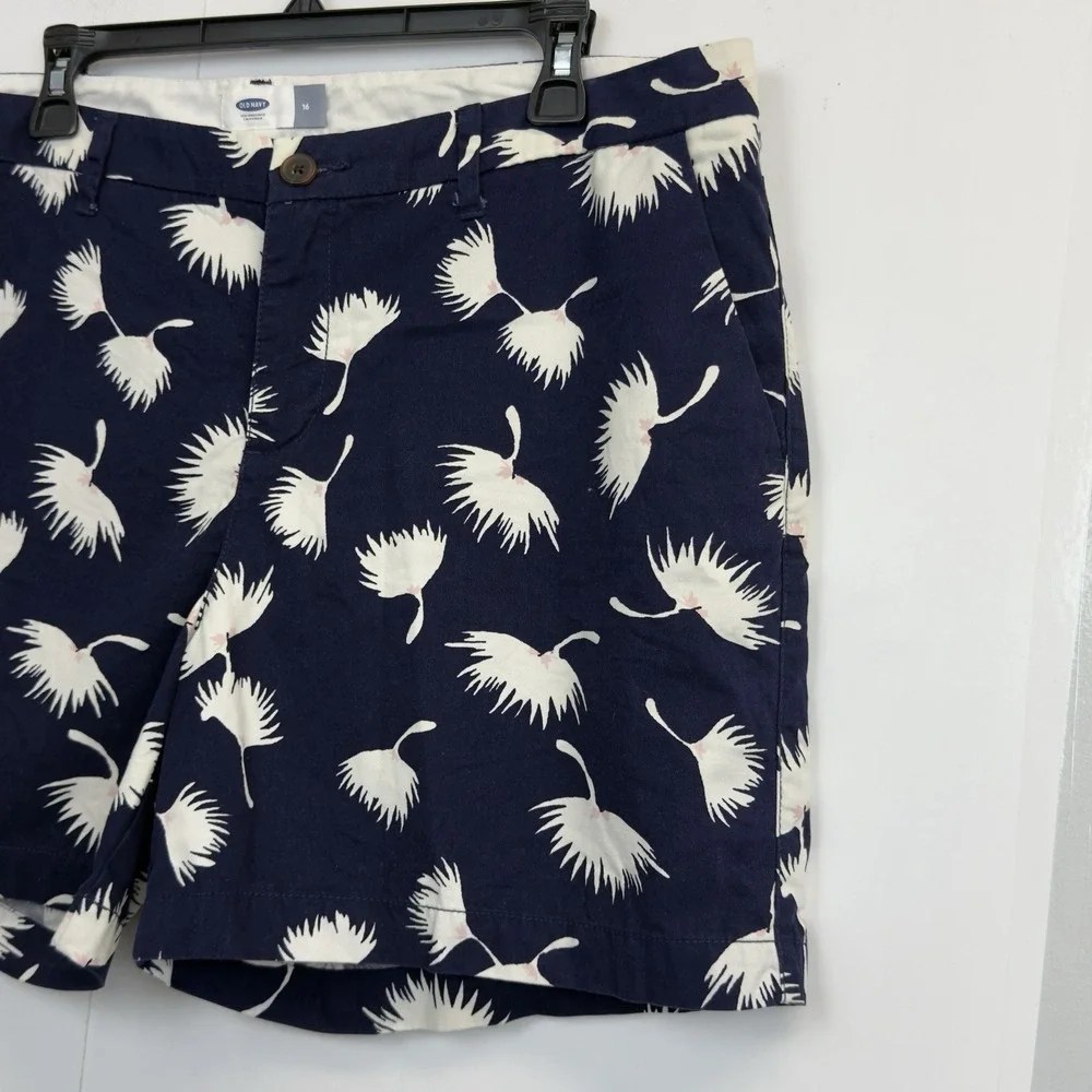 Old Navy Womens 16 Navy Blue Floral Print Mid Rise Casual Chino Shorts‎ 5.5
